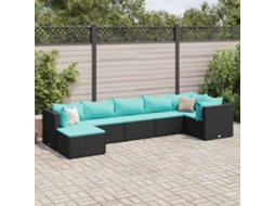 Vidaxl 7 Pcs Conjunto Lounge De Jardim C/ Almofadões Vime Pe Preto