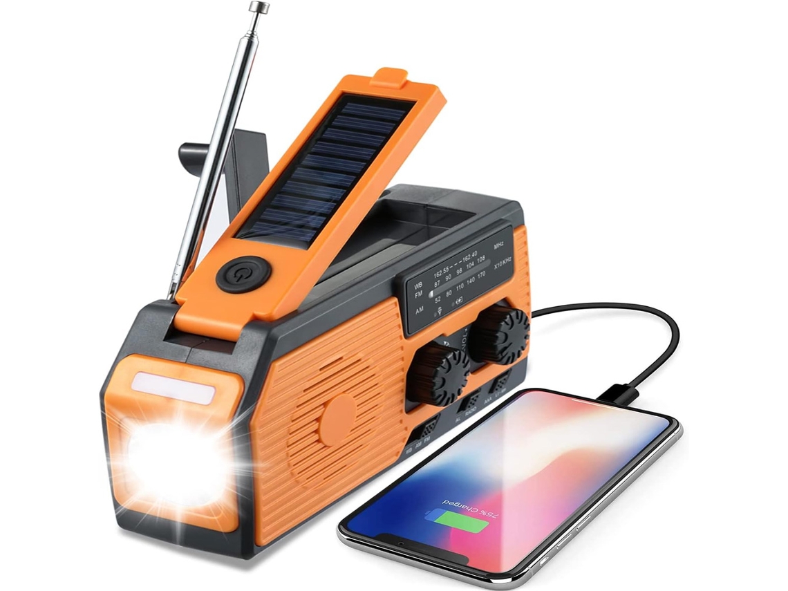 Rádio de Emergência 10000mah com Lanterna, Manivela Solar, AM/FM, SOS, USB-C | AQUAFORGE