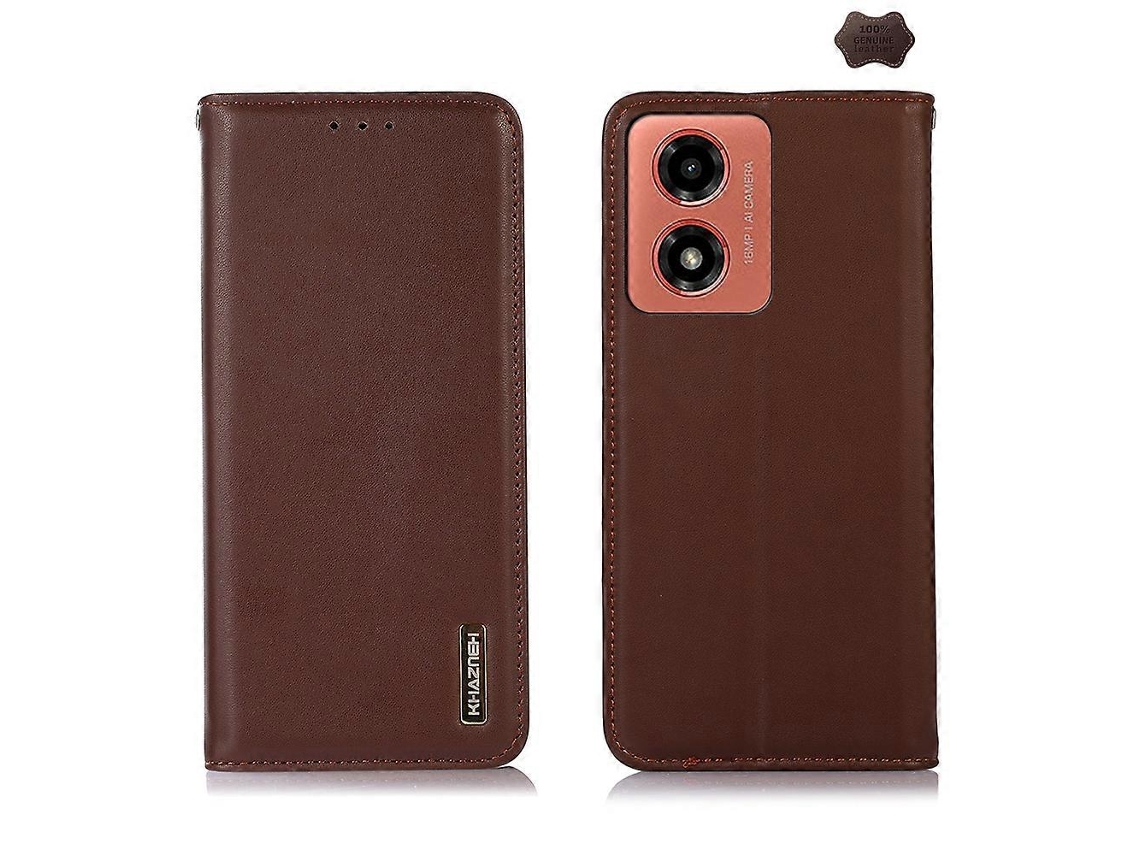Capa Para Celular Motorola Moto G04 / G24 Khazneh Em Couro Bovino De Camada Superior Nappa