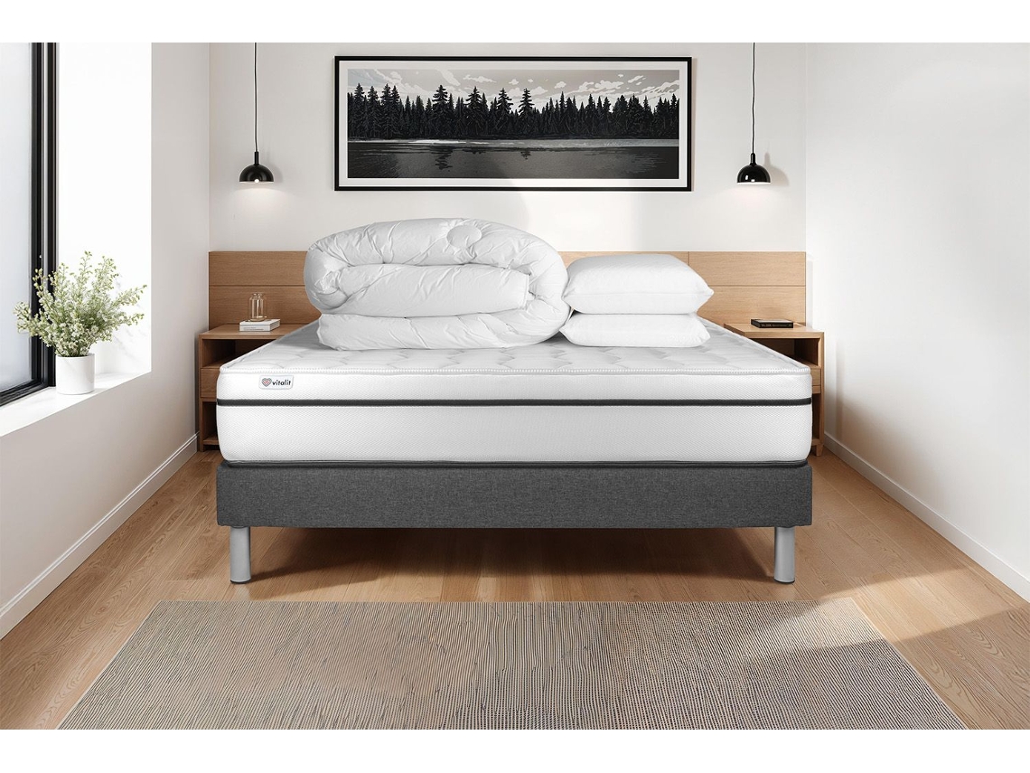 Conjunto Completo De Cama - Colchão 200x200 Cm + Estrado De Molas Com Ripas (kit) + 2 Almofadas + Edredão - Vital Spa
