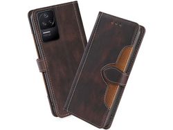 Capa Fólio para Xiaomi Poco 5G, Poco F4 Gt HONGWE. Pele Sintética Magnética Castanho