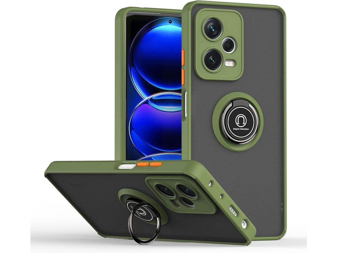 Capa para Xiaomi Poco X5 Pro 5G HONGWE. Textura Macia Magnética com Anel de Suporte Verde