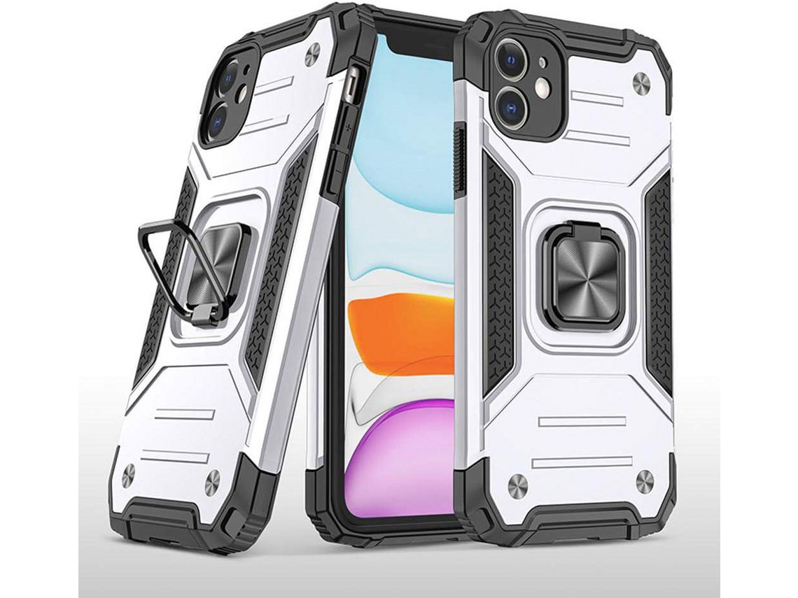 Capa para Apple, Samsung Iphone 7, Iphone 8 HONGWE. Pele Sintética Anti-Choque com Anel de Suporte Prateado
