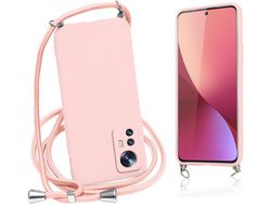 Capa com Cordão para Xiaomi 12 Pro HONGWE. Silicone Textura Macia Anti-Choque Rosa