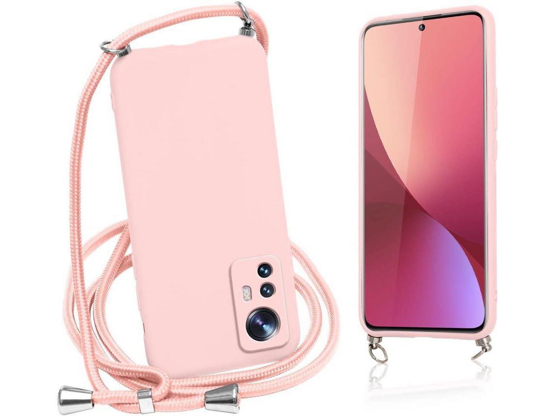 Capa com Cordão para Xiaomi 12 Pro HONGWE. Silicone Textura Macia Anti-Choque Rosa