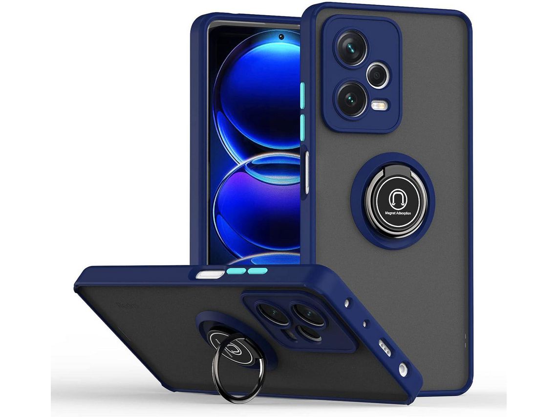 Capa para Xiaomi Poco X5 Pro 5G HONGWE. Textura Macia Magnética com Anel de Suporte Azul