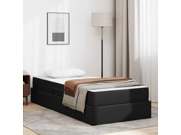 Vidaxl Cama Com Arrumação E Colchão 2 Unid. Preto Couro