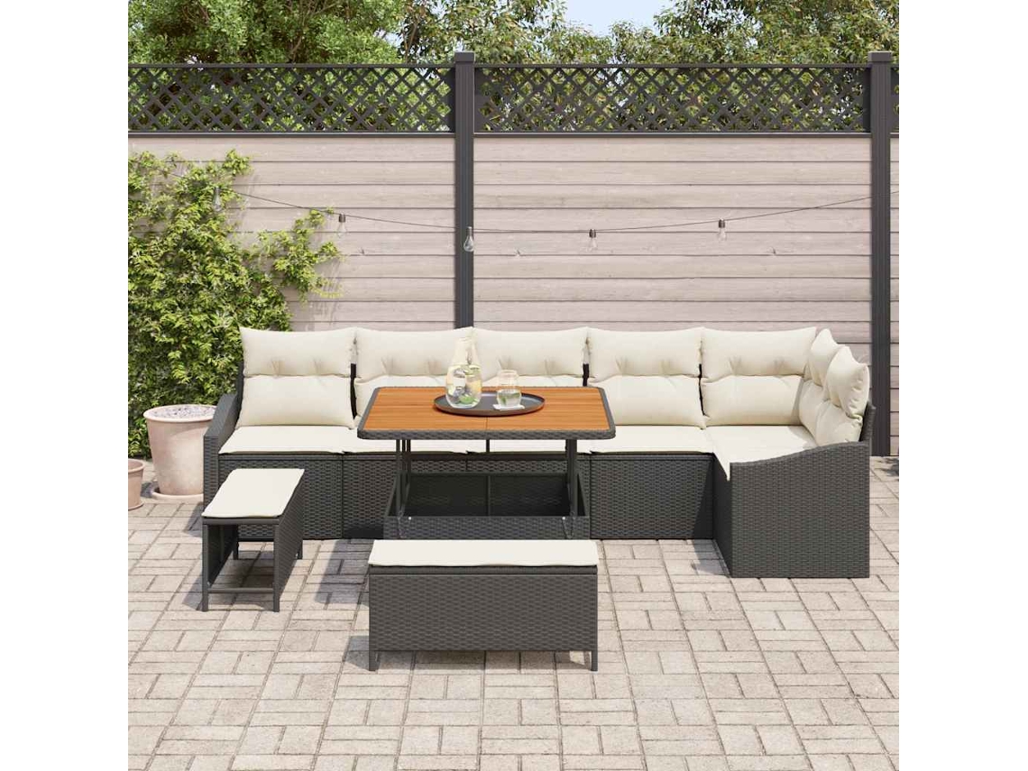 Vidaxl Conjunto De Sofá De Jardim 9 Unid. 7-número De Lugares Preto