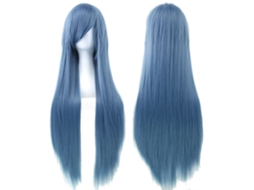 Peruca De Cabelo Lisa Cosplay 80cm Com Franja - Azul Exército - Eifson