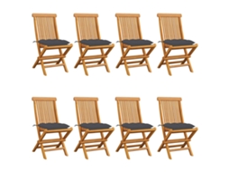 Cadeiras De Jardim C/ Almofadãµes Antracite 8 Pcs Teca Maciã§a DKD HOME DECOR