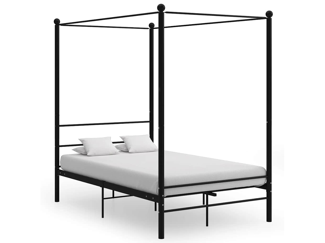 Vidaxl Estrutura De Cama Com Dossel 140x200 Cm Metal Preto