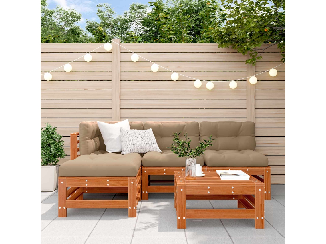 Vidaxl Conjunto De Lounge De Jardim 5 Unid. Castanho Encerado