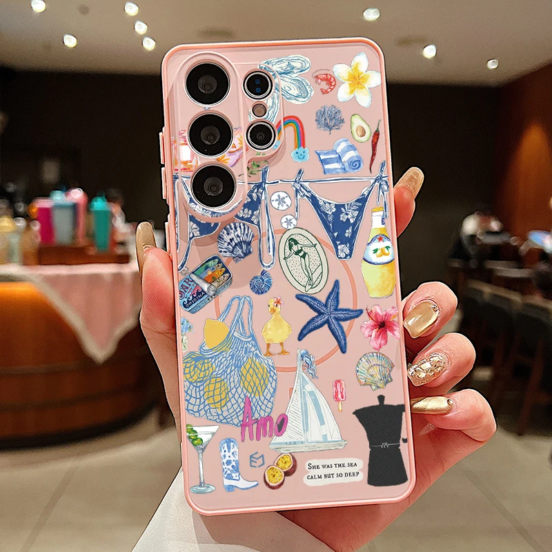 Capa Magnética Rosa Para Celular Samsung Galaxy S23 Fe Com Estampa De Água-viva