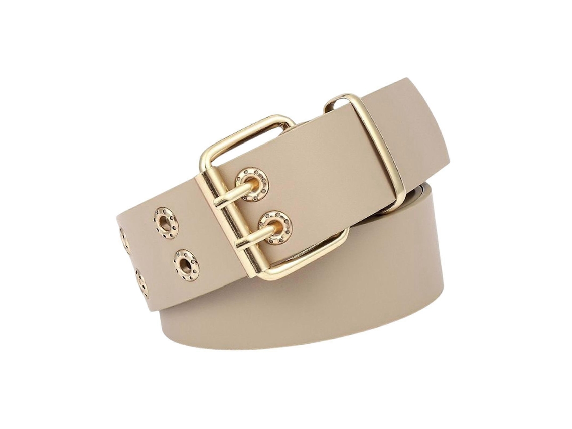 Cinto De Cintura Com Ilhós Duplos, Largo 1,5 Polegadas, Material Pu, Ajustável--beige