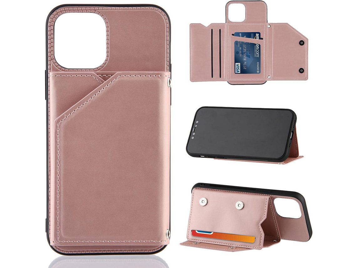 Capa Fólio para iPhone 13 Pro HONGWE. Magnética com Porta-Cartões Castanho
