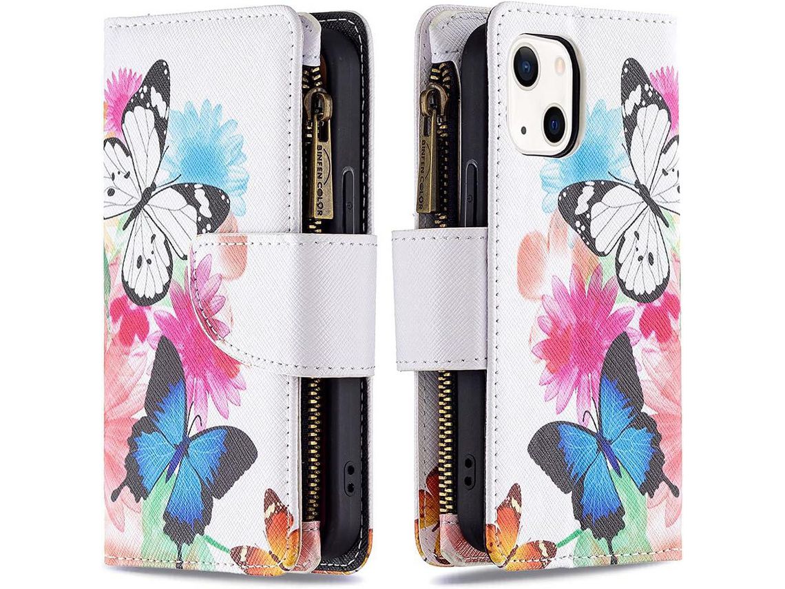 Capa Fólio para iPhone 13 Mini HONGWE. Pele Sintética Multicor