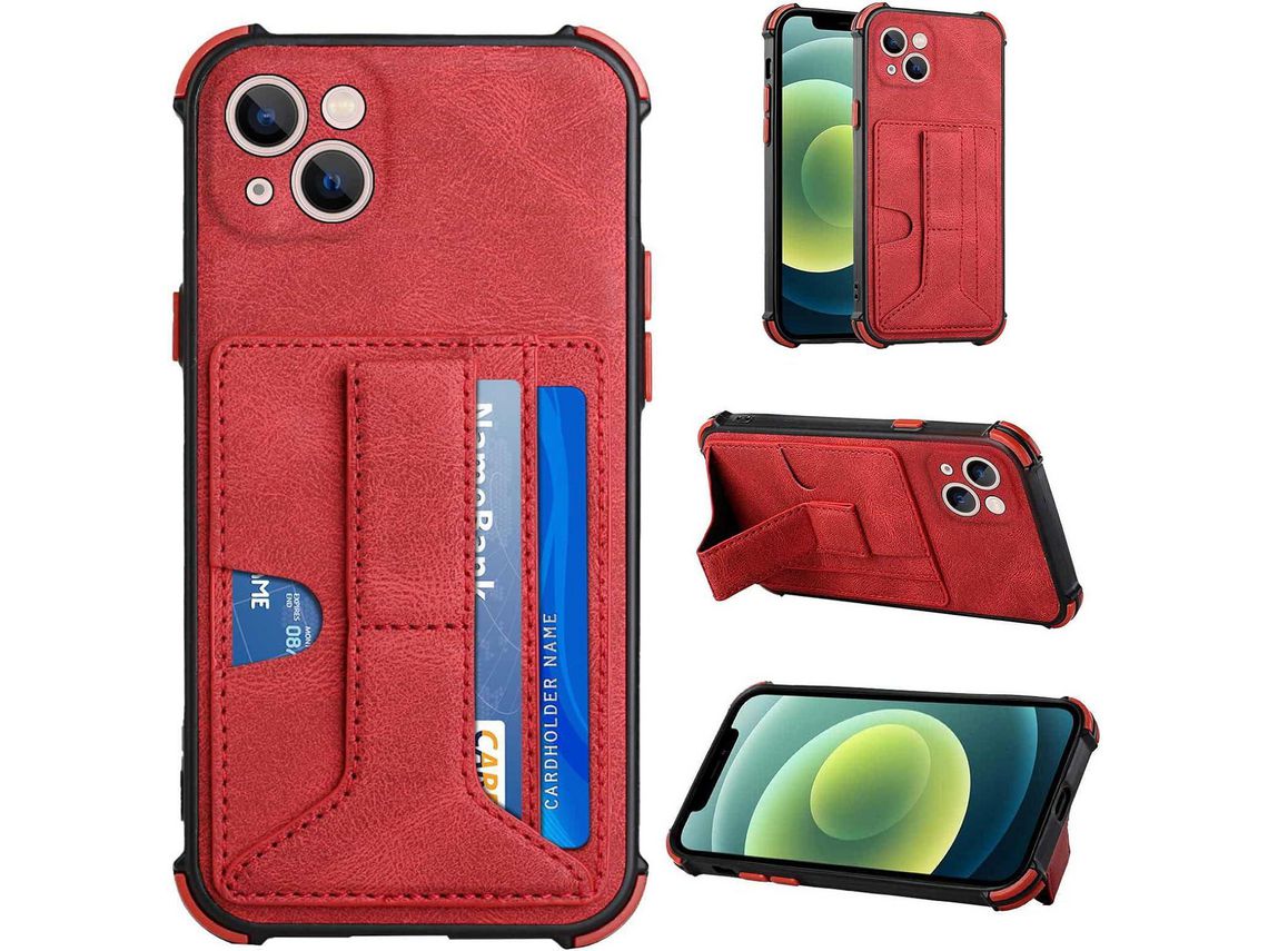 Capa Fólio para iPhone 13 Mini HONGWE. Anti-Choque com Porta-Cartões Castanho