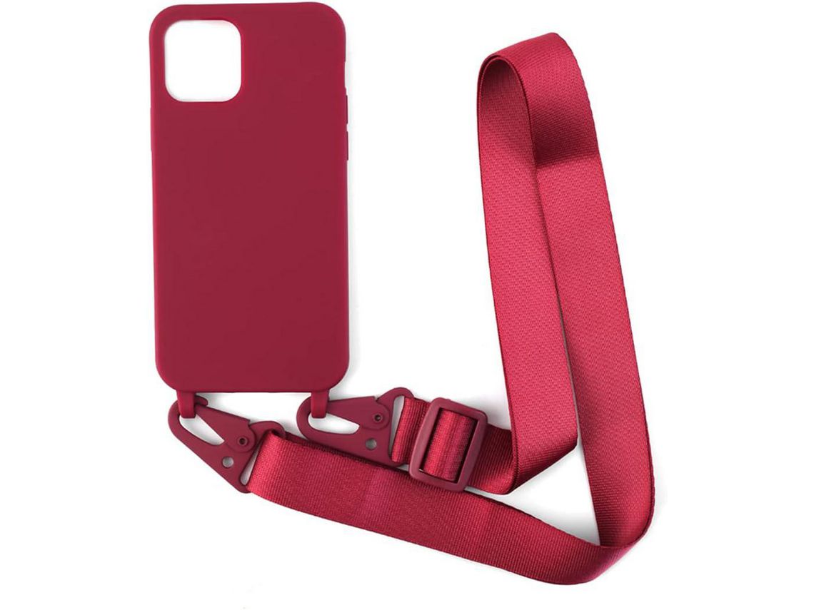 Capa com Cordão para iPhone 14 Pro Max HONGWE. Silicone Vermelho
