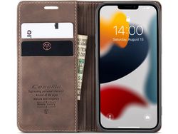 Capa Fólio para iPhone 13 Mini HONGWE. Pele Vintage Castanho