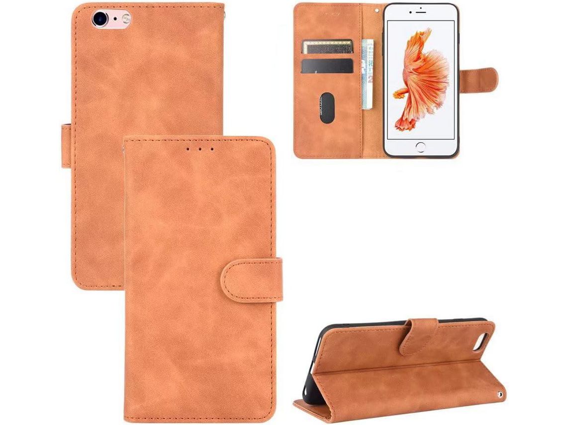 Capa Fólio para iPhone 6 Plus HONGWE. Magnética com Porta-Cartões Castanho