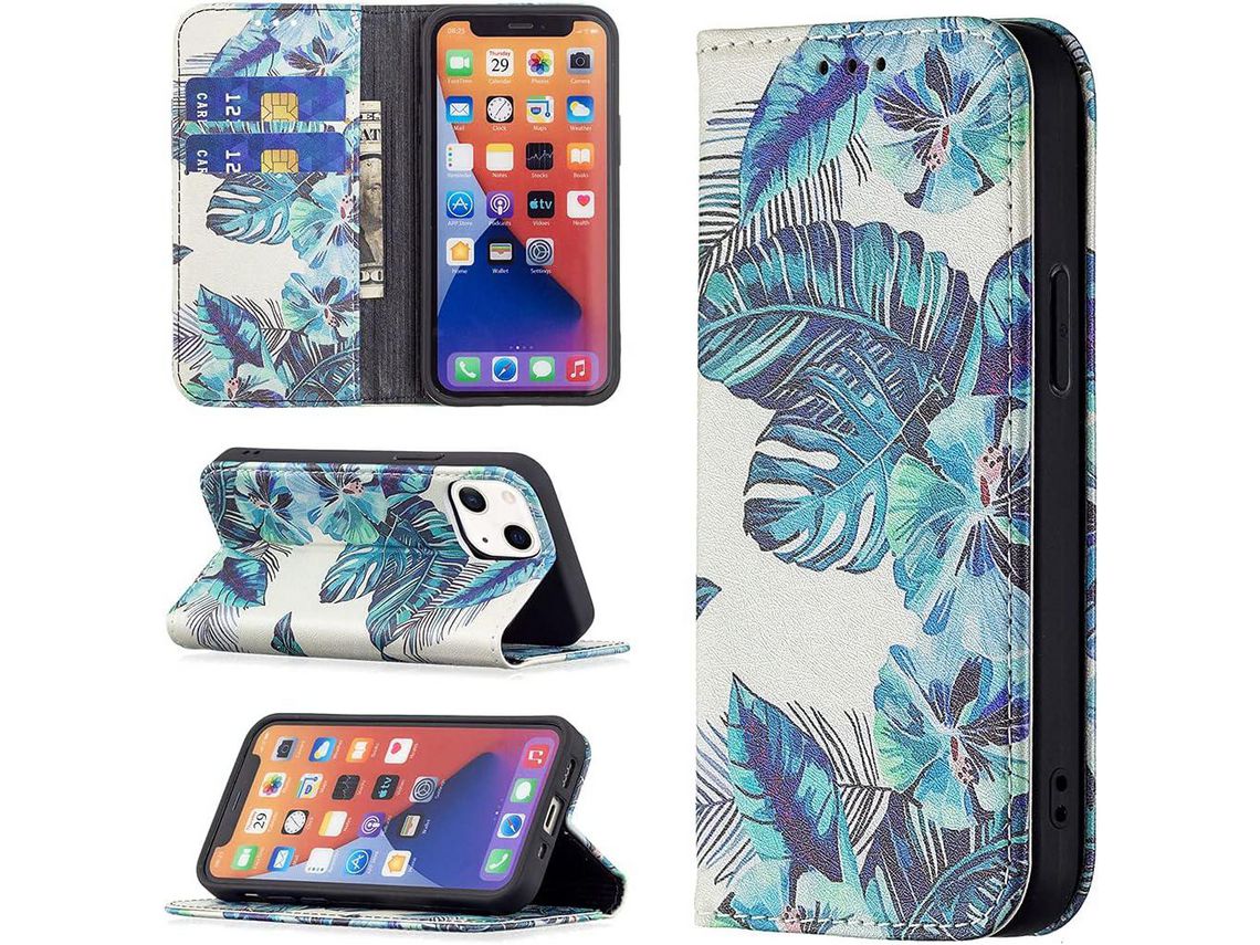 Capa Fólio para iPhone 13 Mini HONGWE. Magnética com Porta-Cartões Castanho
