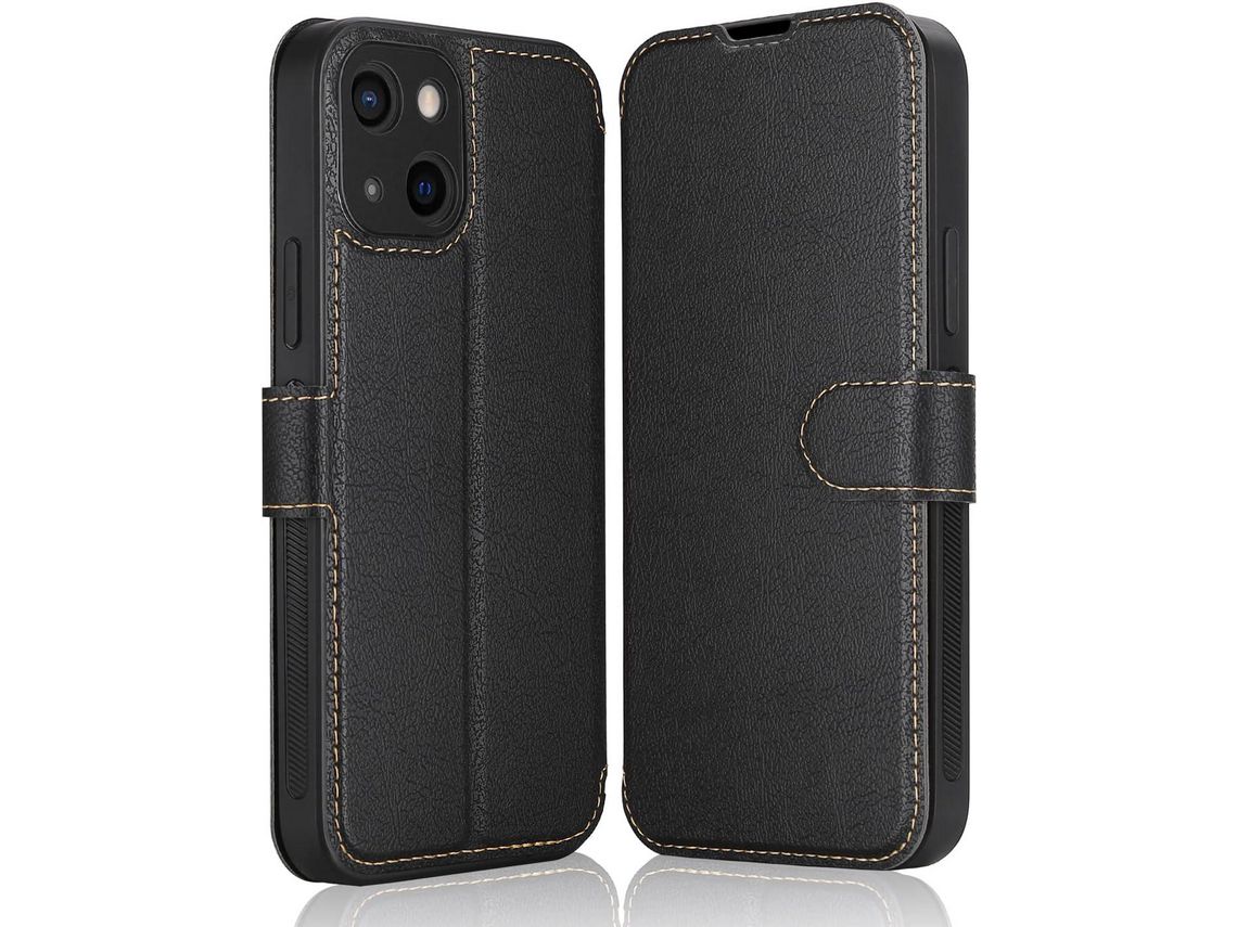 Capa Fólio para iPhone 14 Plus/6 HONGWE. Magnética com Porta-Cartões Premium Castanho
