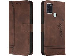 Capa para Samsung Galaxy A21 HONGWE. Pele Magnética Castanho