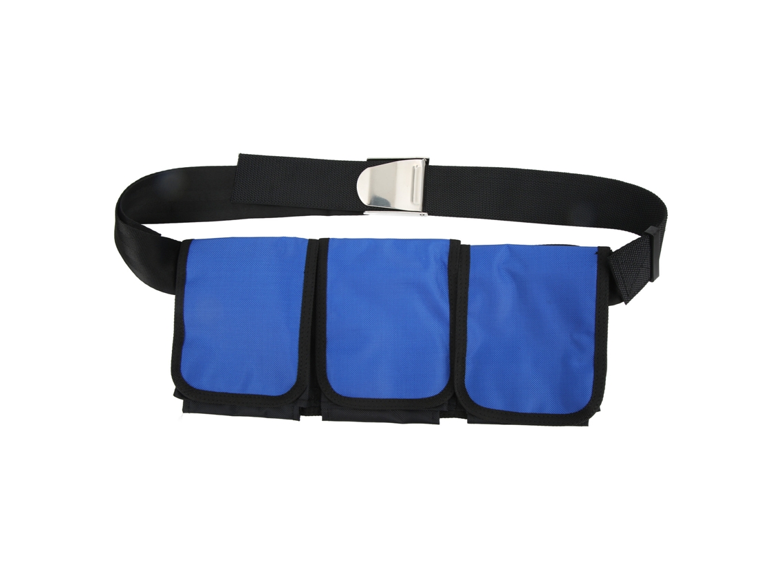 Cinto de Peso Mergulho Snorkeling 3 Bolsos Fivela Metal Azul