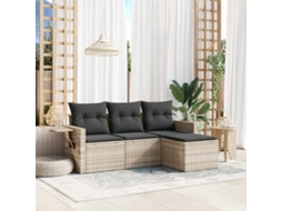 Vidaxl 4 Pcs Conj. Sofás Jardim C/ Almofadões Vime Pe Cinzento-claro