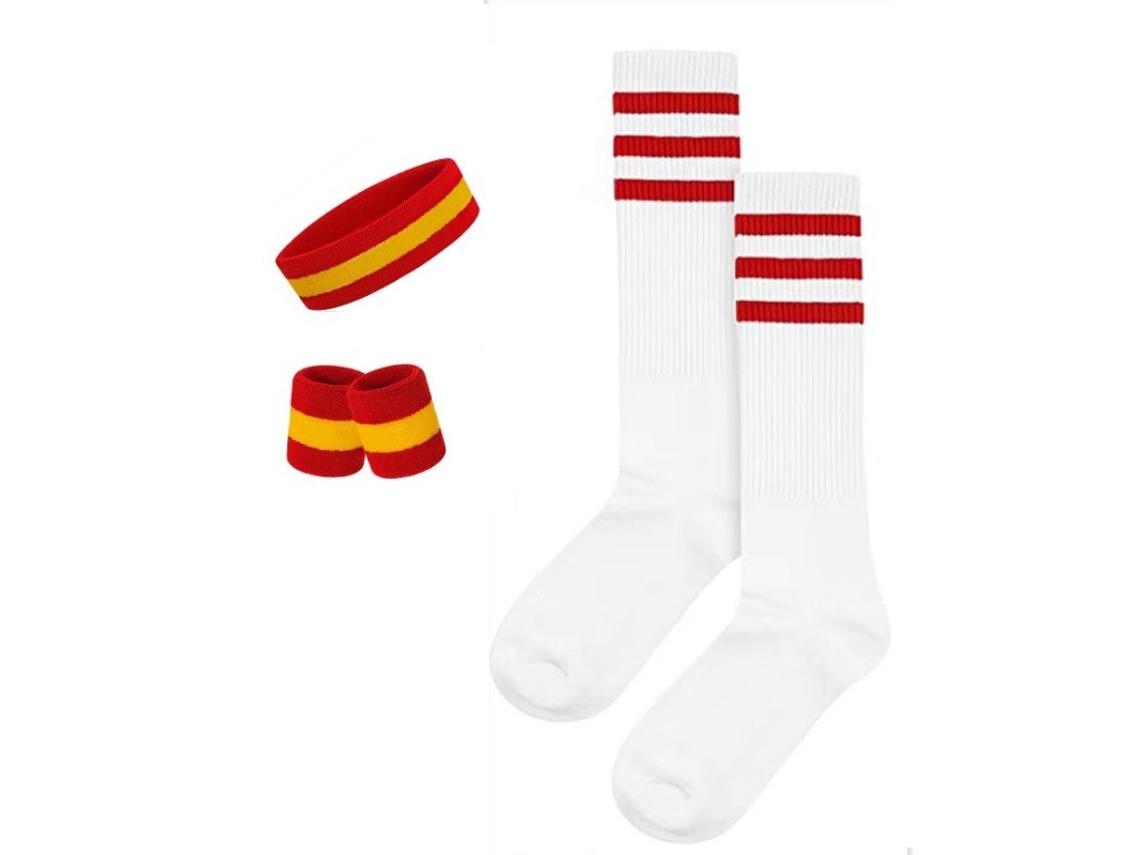 Conjunto Completo Yuysan Faixas De Cabeça, Munhequeiras E Meias Desportivas Elásticas, Absorventes De Suor Vermelho E Amarelo