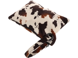Clutch Feminina Com Estampa De Vaca, Pequena Bolsa Compacta Marrom Com Zíper.