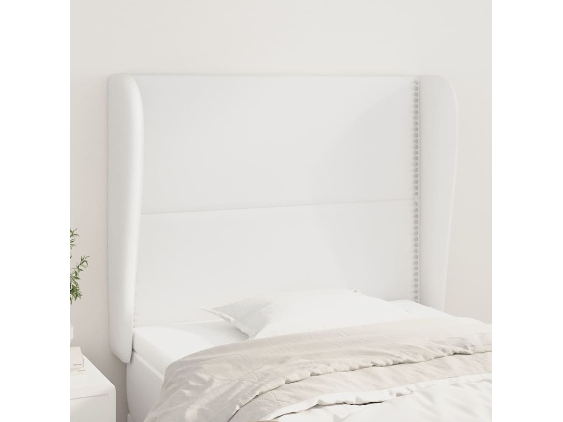 Cabeceira Cama C/ Abas Couro Artificial 103x23x118/128cm Branco