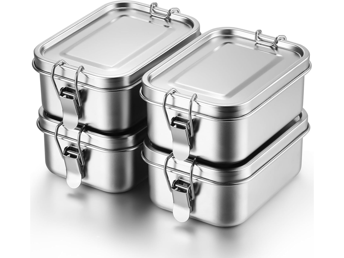 Conjunto De 4 Lancheiras De Aço Inoxidável, Recipientes Para Armazenamento De Alimentos Com Fechos De Segurança, 10,3 X 14 X 5,8 Cm, 550 Ml