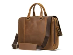 Pasta de Couro Genuíno Vintage para Homens Laptop Computador Mensageiro Bolsa de Ombro Transversal-Café