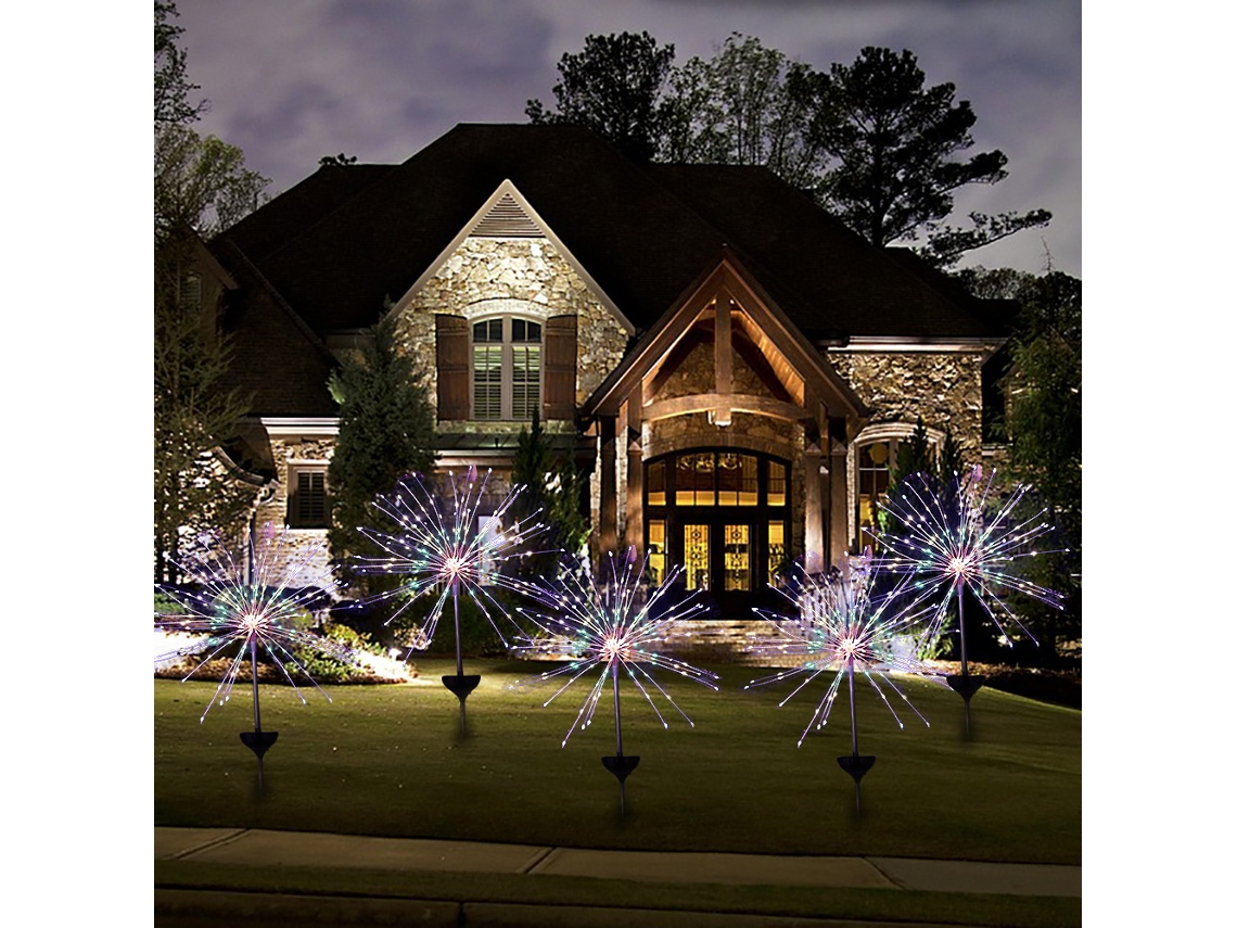 Unidades Luzes De Fogo De Artifício Solares, 120led, 8/2 Modos De Iluminação Para Jardim, Quintal, Calçada, Festas