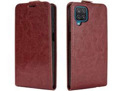 Capa Fólio para Samsung Galaxy A12 HONGWE. Pele Premium Castanho
