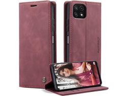 Capa Fólio para Samsung Galaxy A22 5G HONGWE. Pele Sintética Magnética Premium Castanho