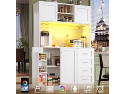 Aparador 120x40x188cm, Led, 4 Portas, 2 Gavetas, Verde/preto/branco Ge
