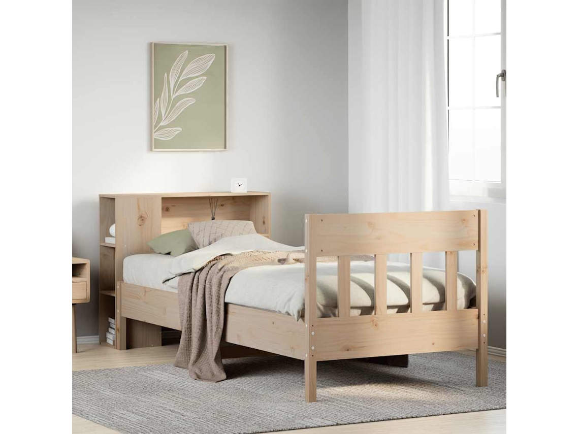 Vidaxl Cama Com Estante Sem Colchão 75x190 Cm Pinho Maciço