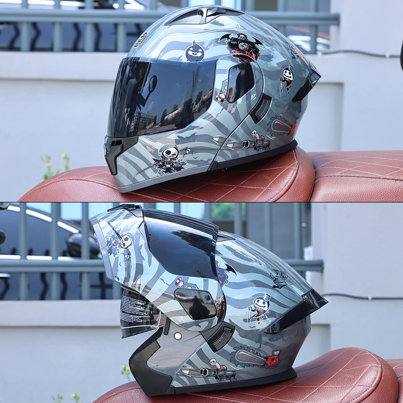 Capacete Modular Para Motocicleta (m)dot Em Abs Com Viseiras Duplas Articuladas