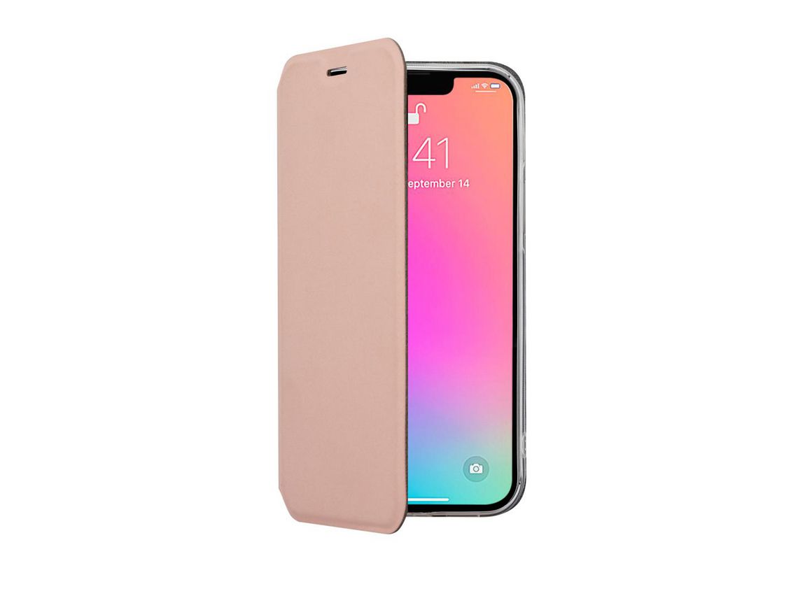 Capa Fólio para iPhone 14 SCREENOR Pele Sintética Rosa