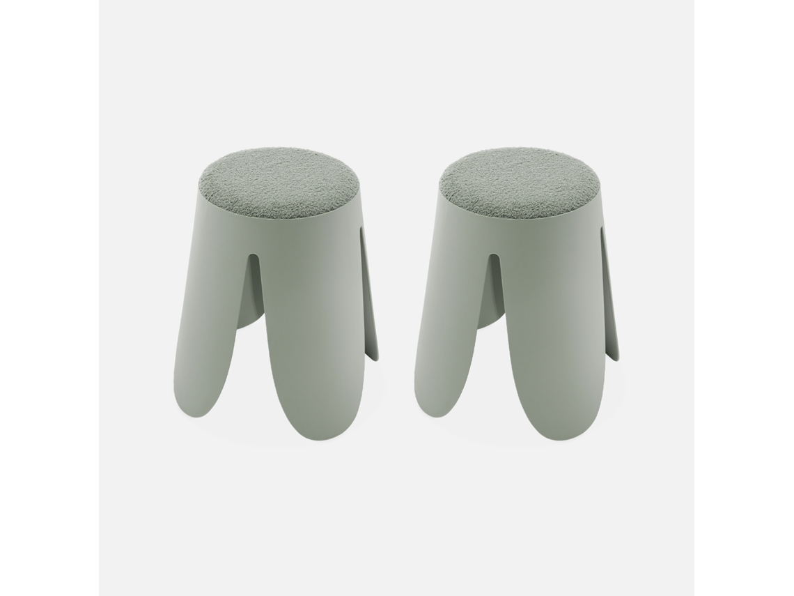Banco Empilhável Em Tecido Bouclé, Set De 2, Verde Celadon