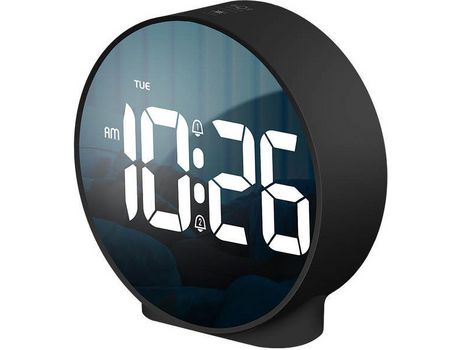 Despertador Digital ATTALOS Preto Regulável Bateria USB e AAA