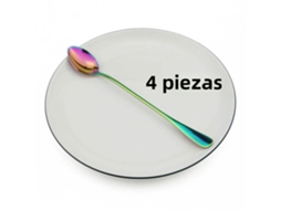 Conjunto de 4 Colheres Compridas Coloridas em Aço Inoxidável com Cabo, 15 Cm de Comprimento. MDUG