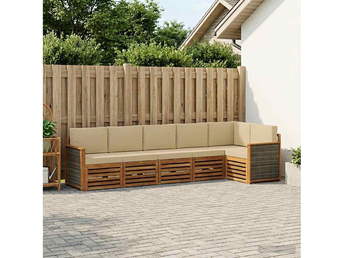 Vidaxl Conjunto De Sofá Sectional Com Almofada 5 Pcs Natural