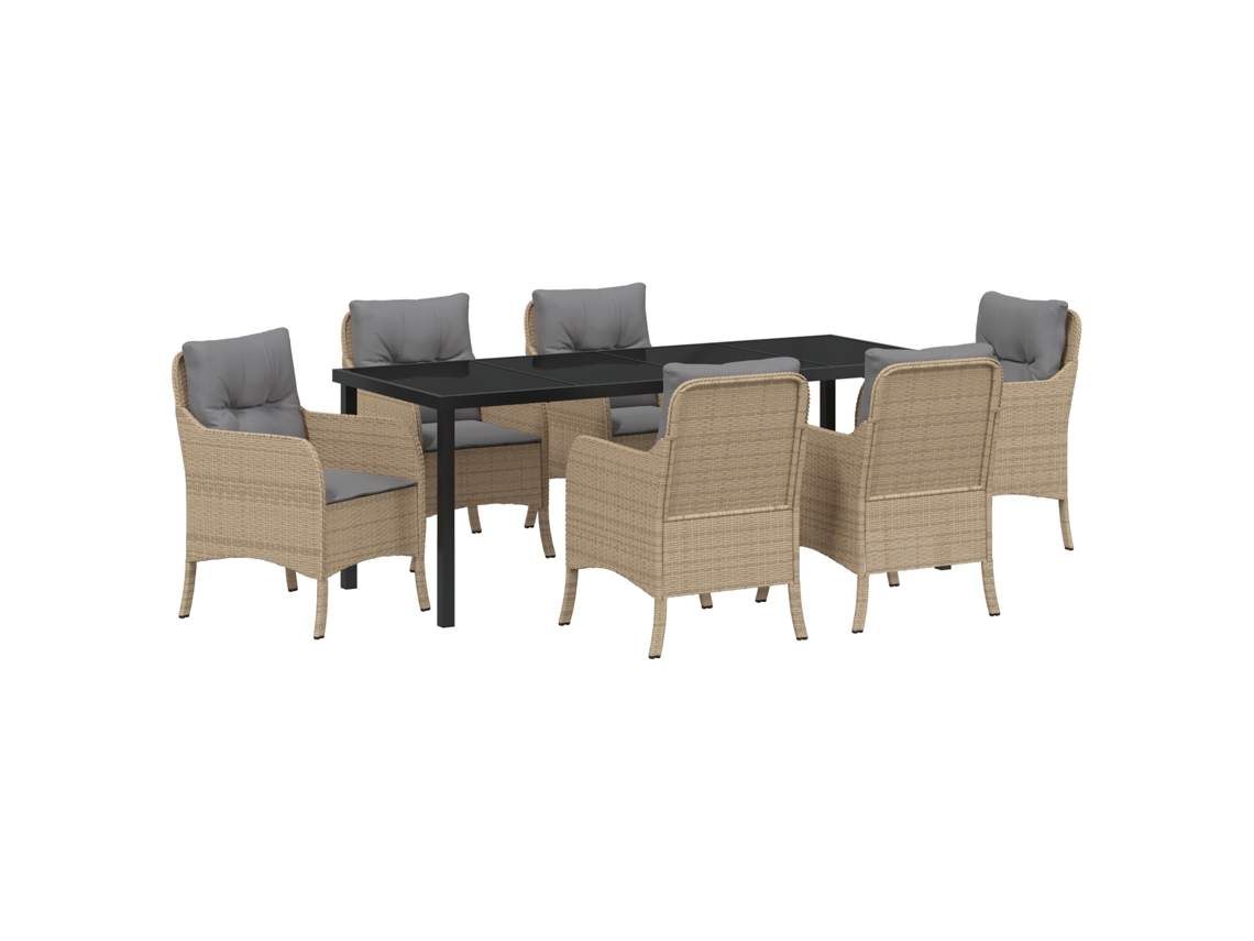 Conjunto 7 Conjunto De Jardim Vidaxl Bege Vime Pe (200 X 80 X 73 Cm)