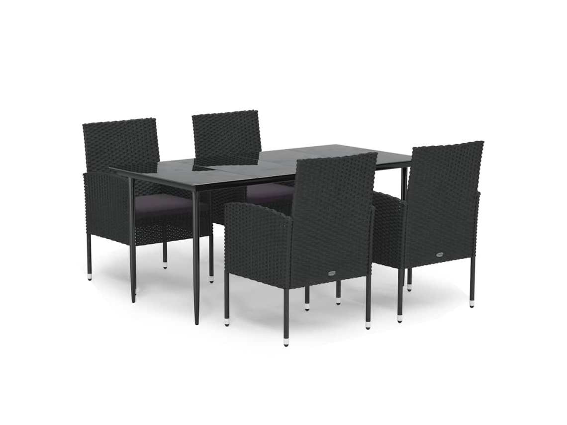 VIDAXL 5 Pcs Conjunto De Jantar P/ Jardim C/ Almofadões Vime Pe Preto