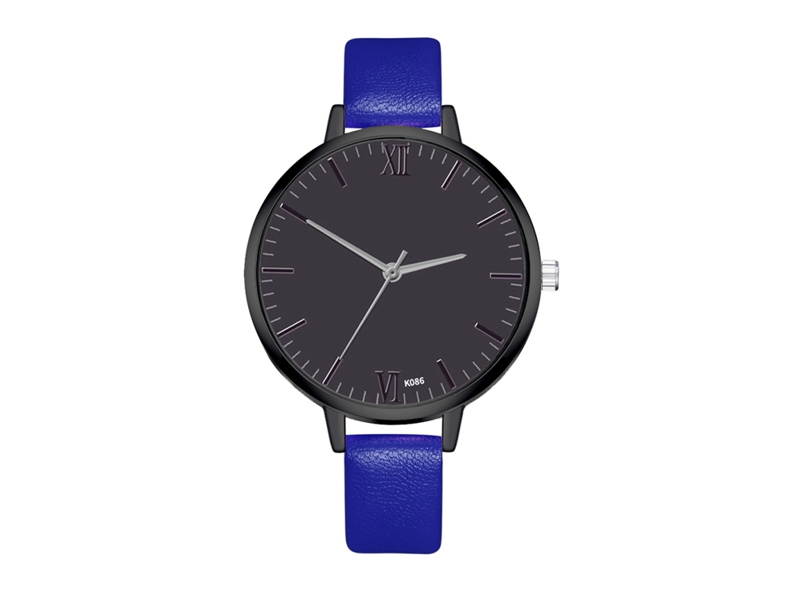 Relógio de Pulso Feminino de Quartzo com Pulseira de Couro Pu Estilo Simples Zhoulianfa Azul