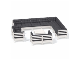 Conjunto de 13 Lounge de Jardim com Almofadões Pinho Maciço Branco MAISON EXCLUSIVE