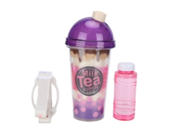 Mali máquina de Bolhas Elétrica Infantil Automática com Som Luzes Portátil Formato Copo Milk Tea Roxo Azul